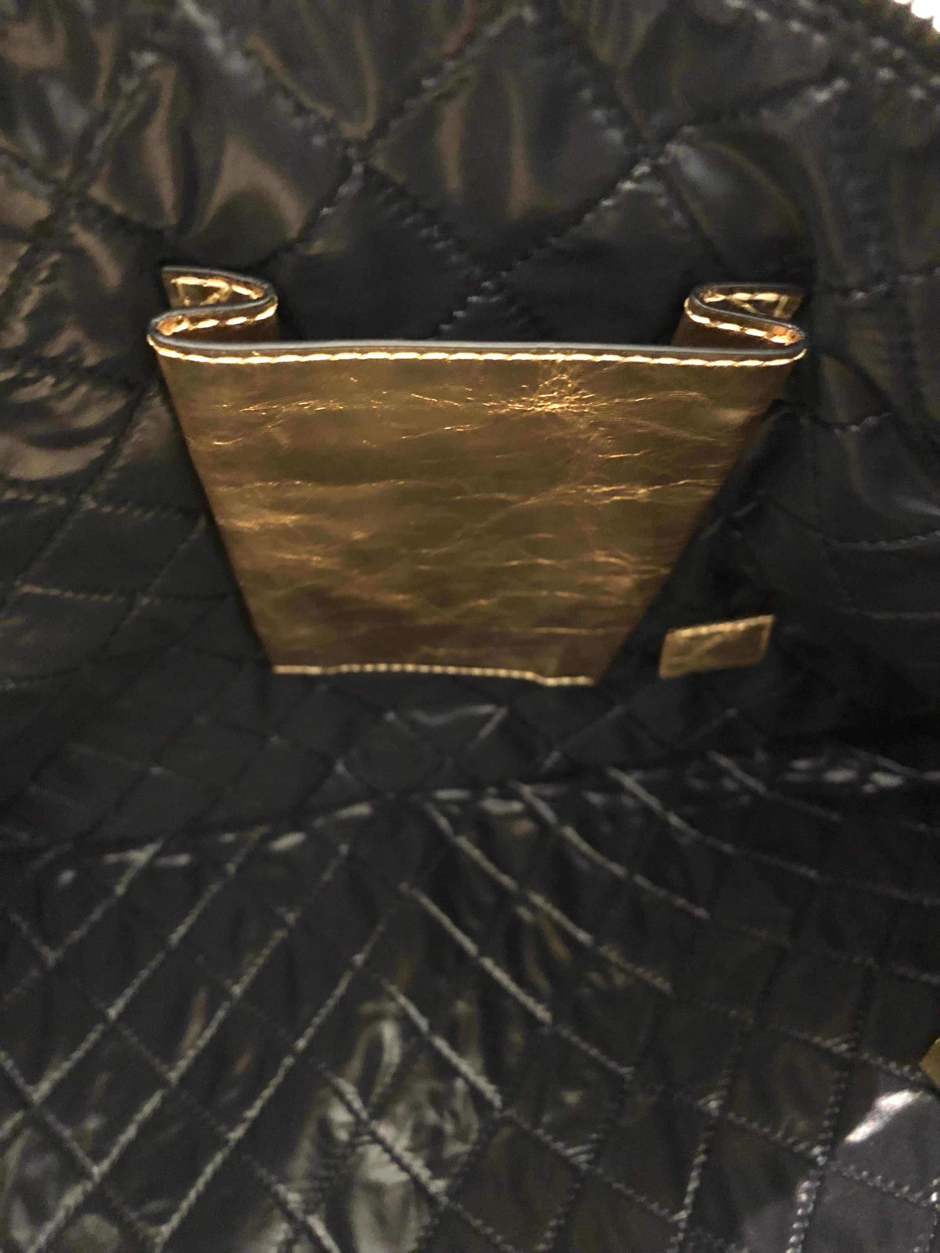 2015 Spring Runway CHANEL Metallic Gold Toned Distressed Leather Clutch Bag  For Sale 4