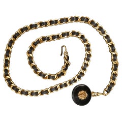 1980s Vintage Chanel Gold Toned Lion Leather Chain Belt