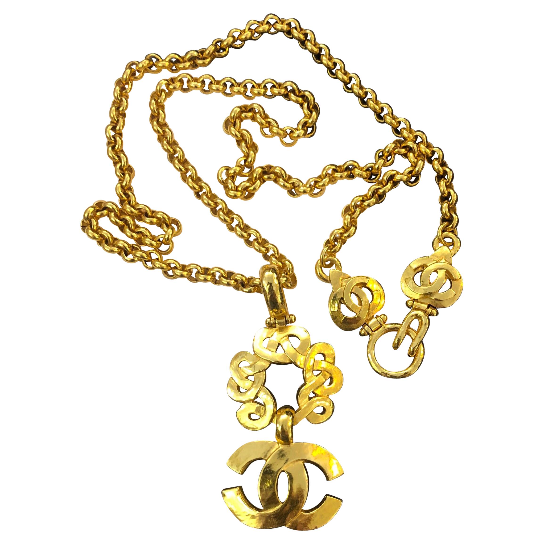 Chanel Gold Toned Twist CC Charm Chain Necklace 