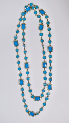 Chanel Gold & Turquoise Gripoix Long Sautoir Chiclet Necklace