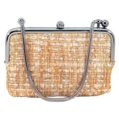 Chanel Gold Leather Kisslock Evening Small Party 2 in 1 Flap Shoulder Bag  in Box For Sale at 1stDibs