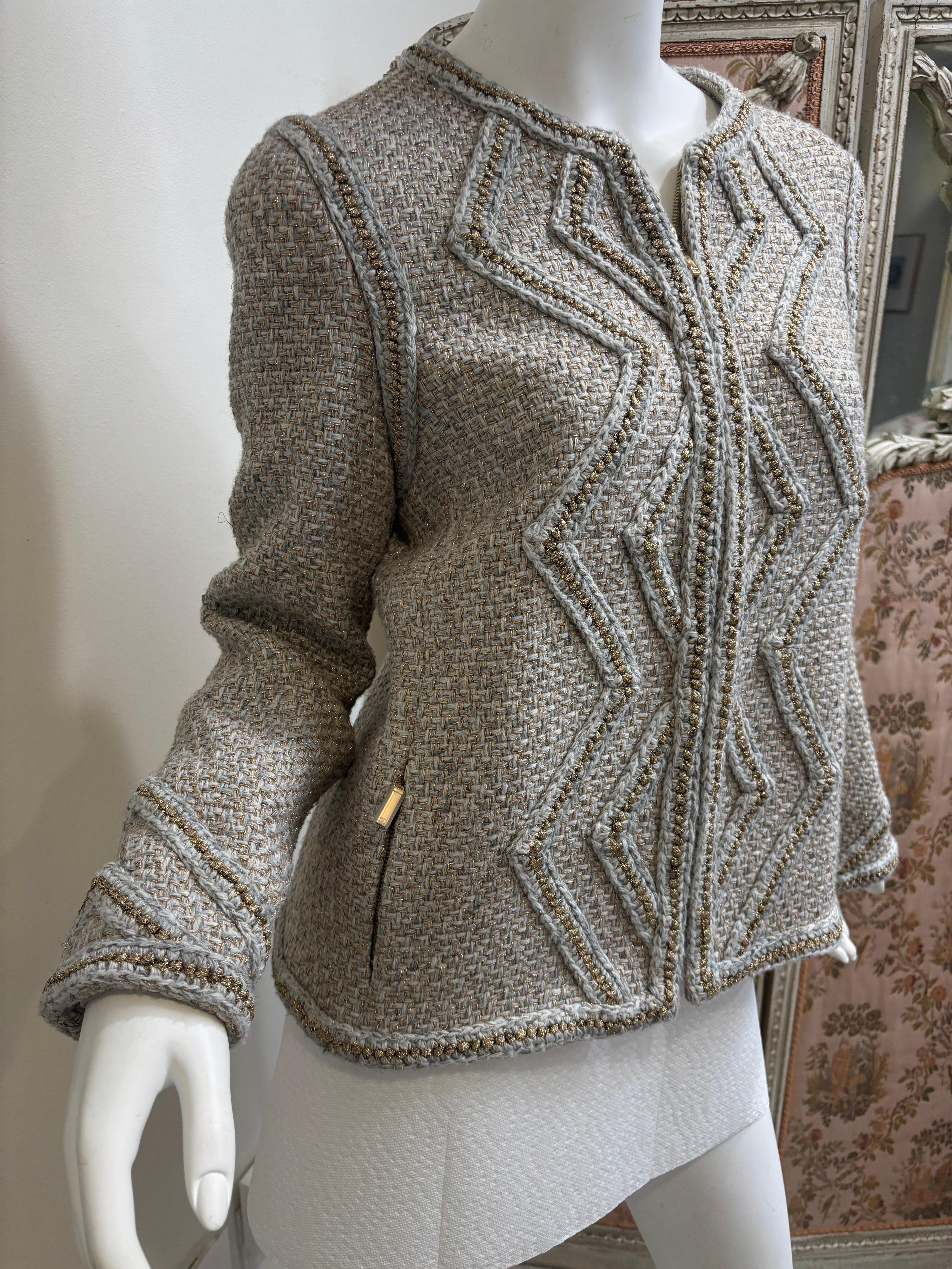 Chanel Gold Tweed Geometrische Jacke/Größe 40 im Angebot 7