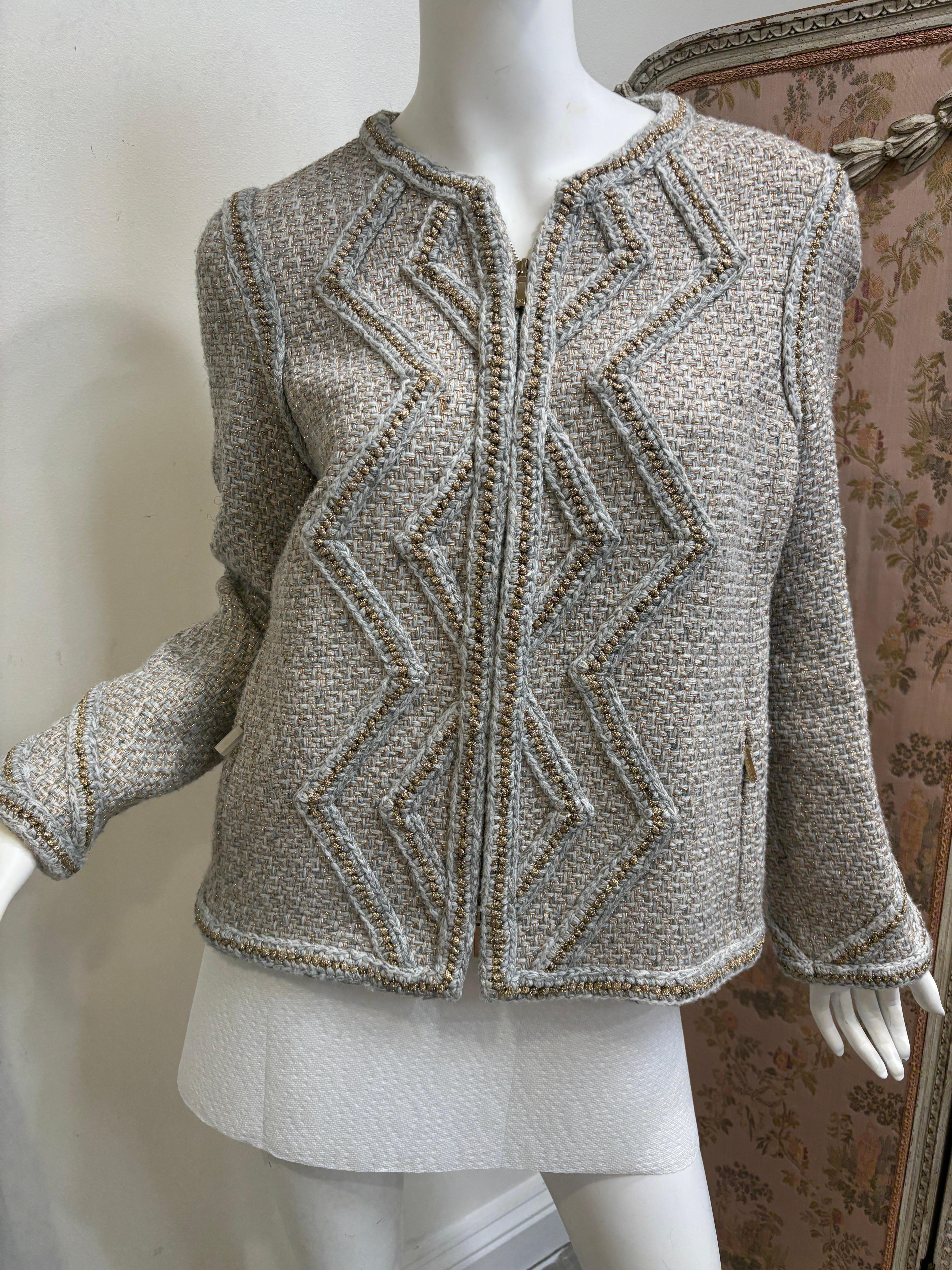 Chanel Gold Tweed Geometrische Jacke/Größe 40 im Angebot 8