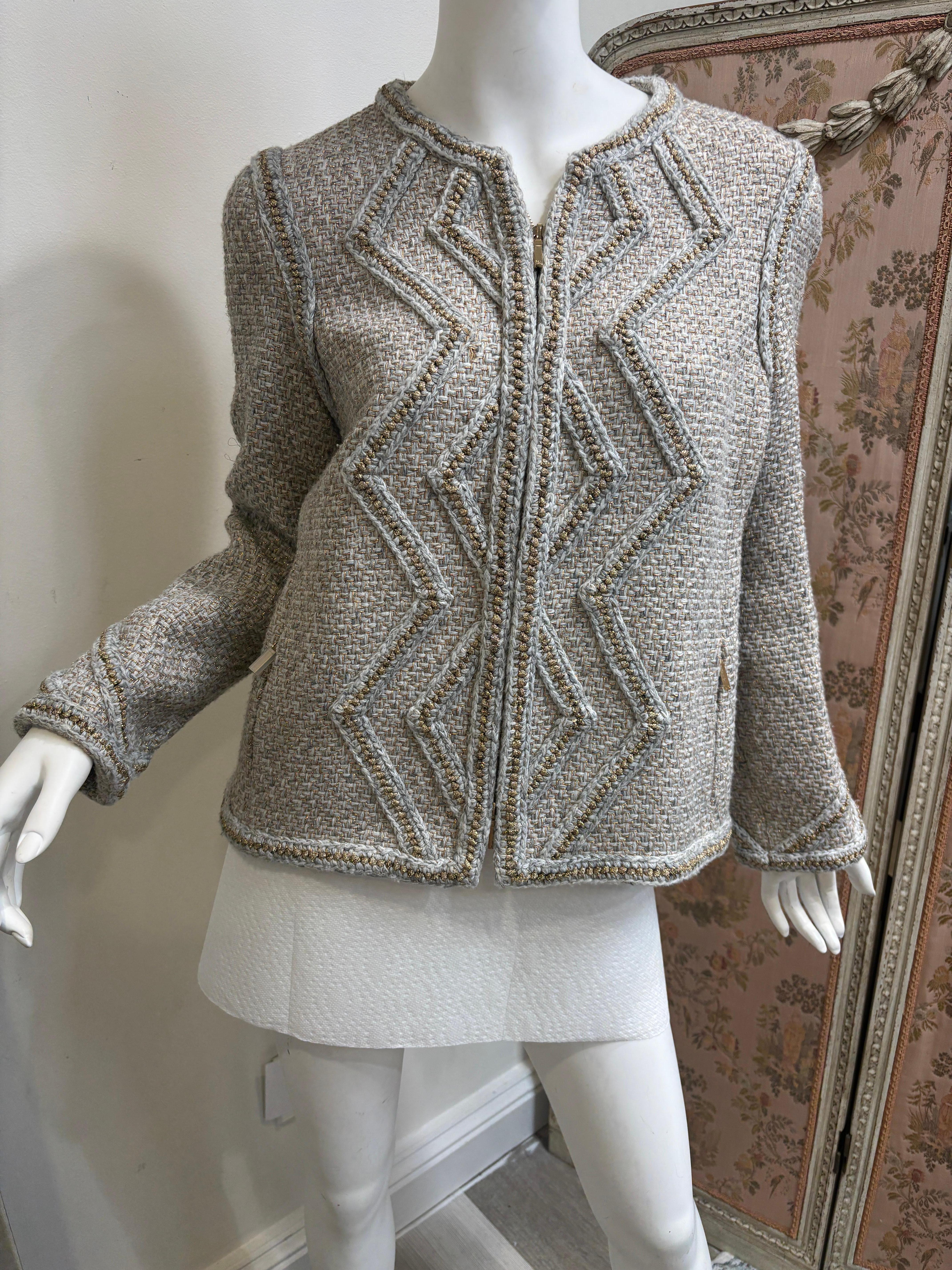 Chanel Gold Tweed Geometrische Jacke/Größe 40 im Zustand „Gut“ im Angebot in Bernardsville, NJ