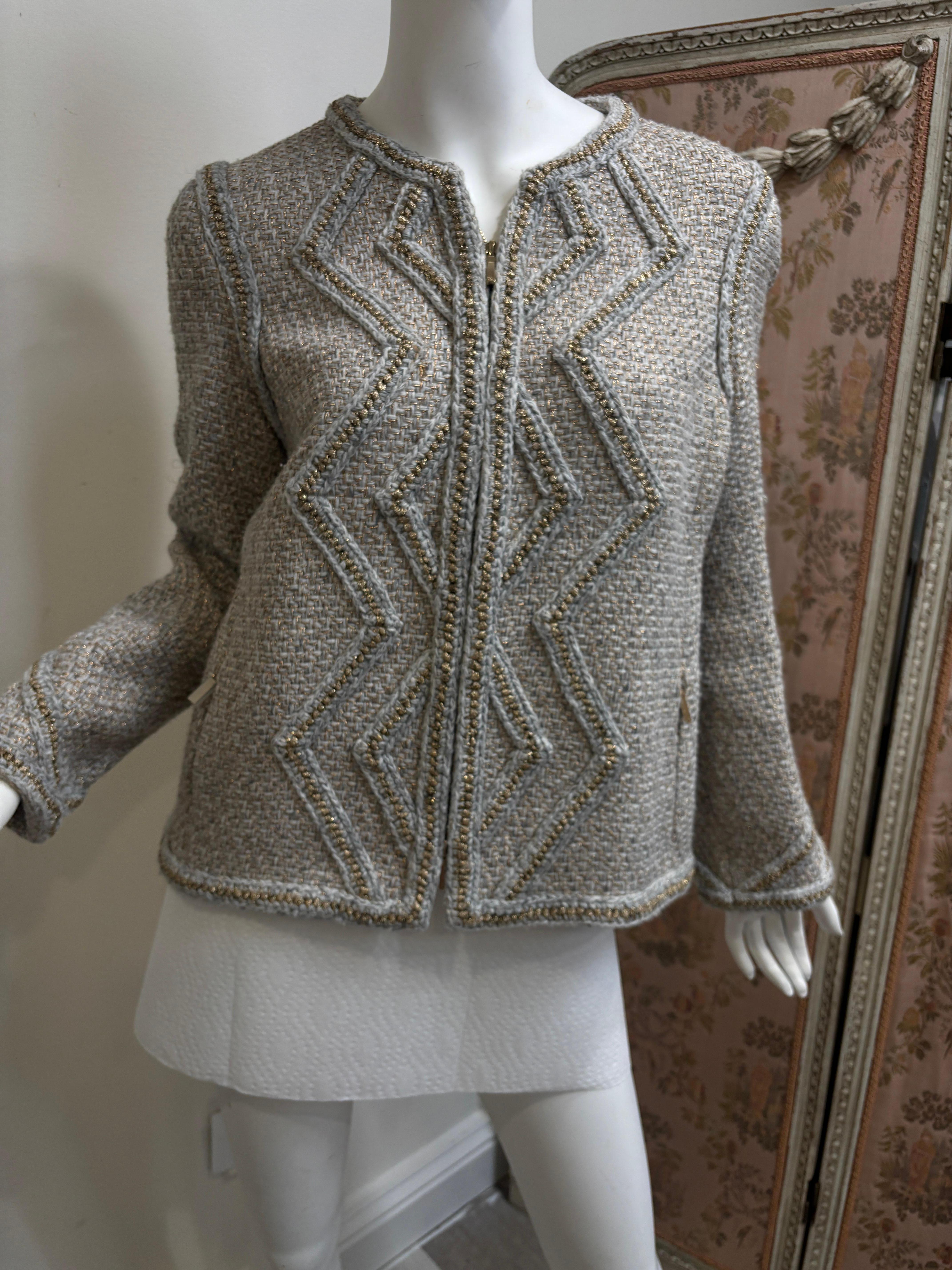 Chanel Gold Tweed Geometrische Jacke/Größe 40 im Angebot 1