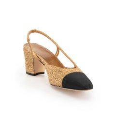 Chanel Gold Tweed Interlocking CC Slingback Heels Size IT 36.5
