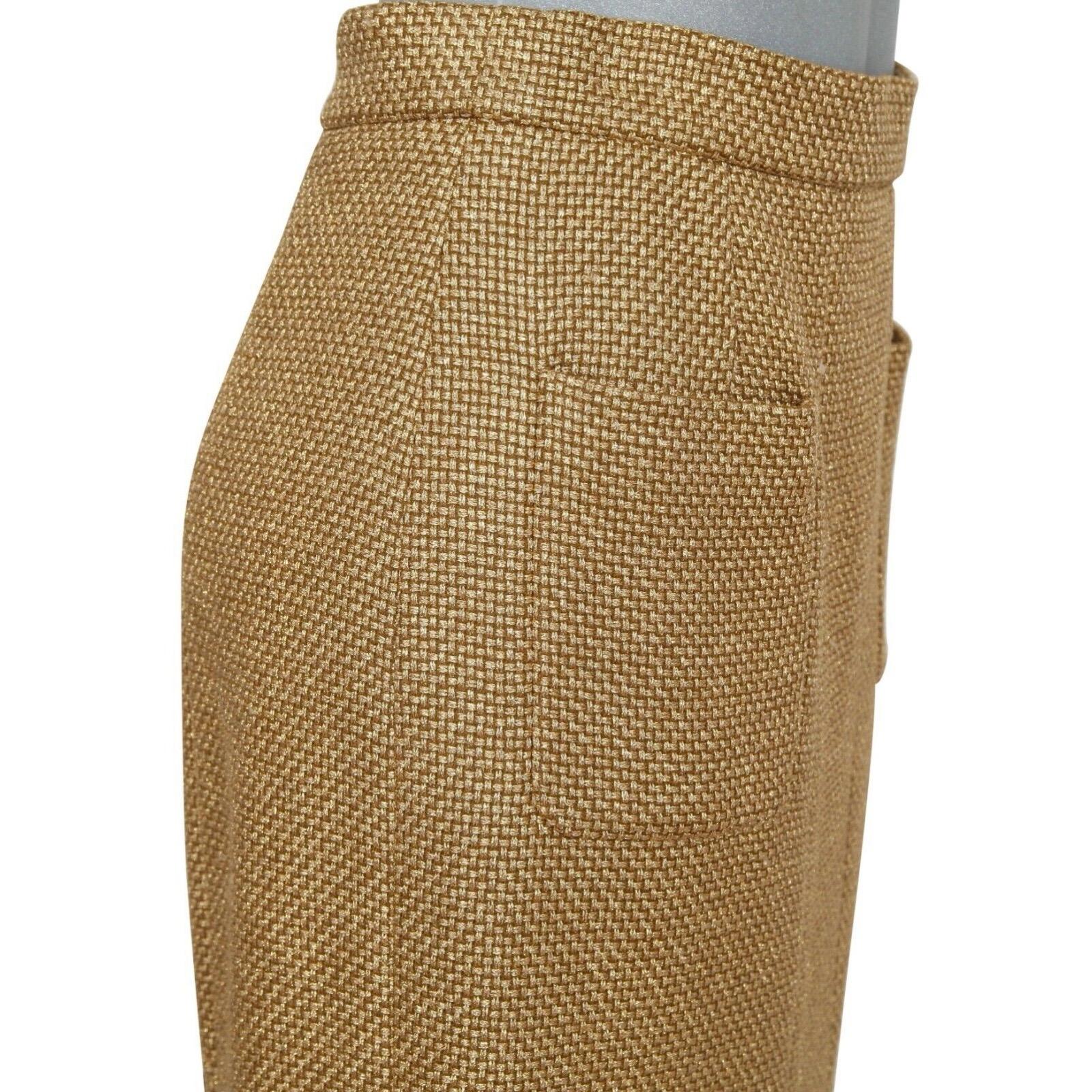 CHANEL Gold Tweed Skirt Metallic CC Buttons Fringe Vent Sz 38 Cruise 2013 RUNWAY In Excellent Condition In Hollywood, FL