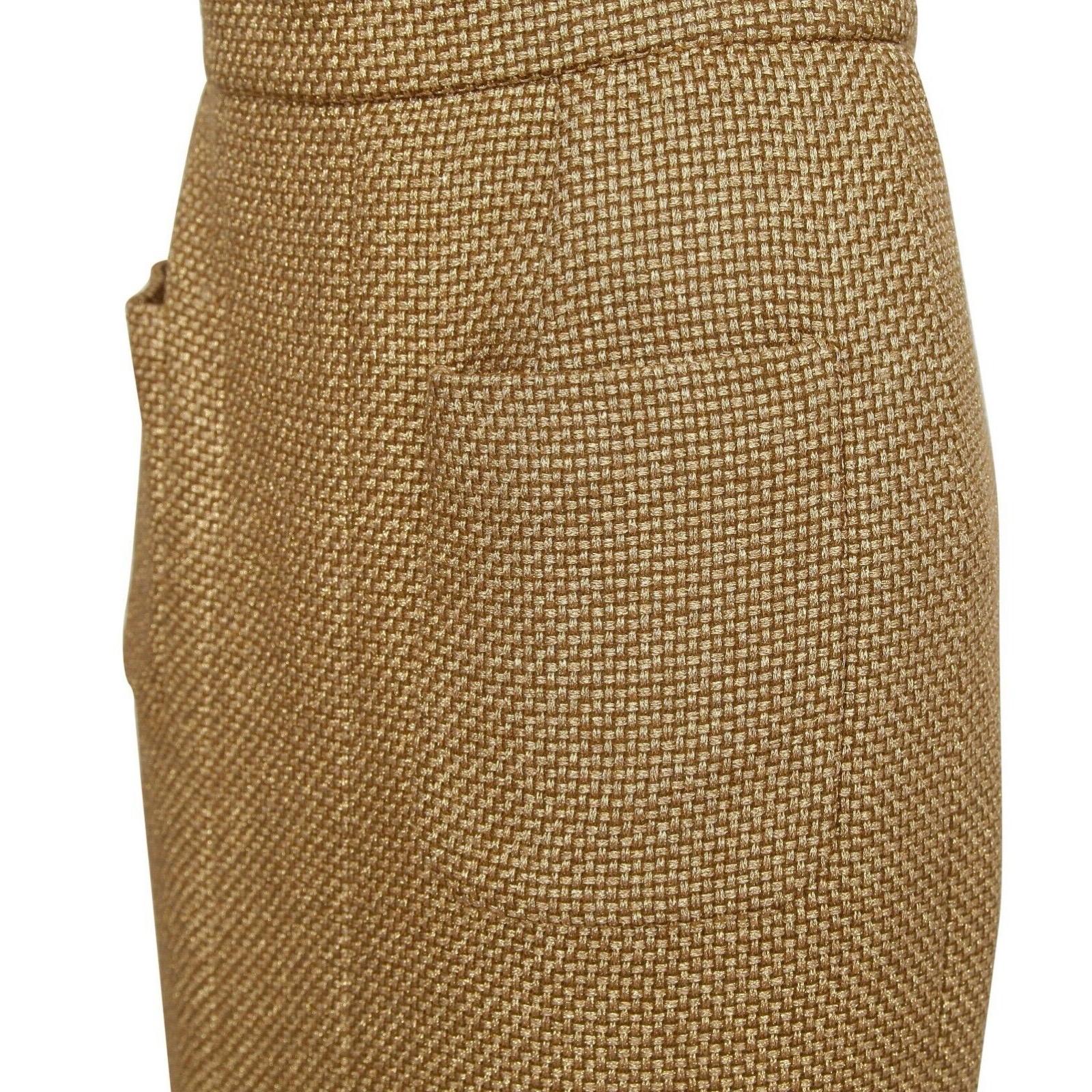 Women's CHANEL Gold Tweed Skirt Metallic CC Buttons Fringe Vent Sz 38 Cruise 2013 RUNWAY