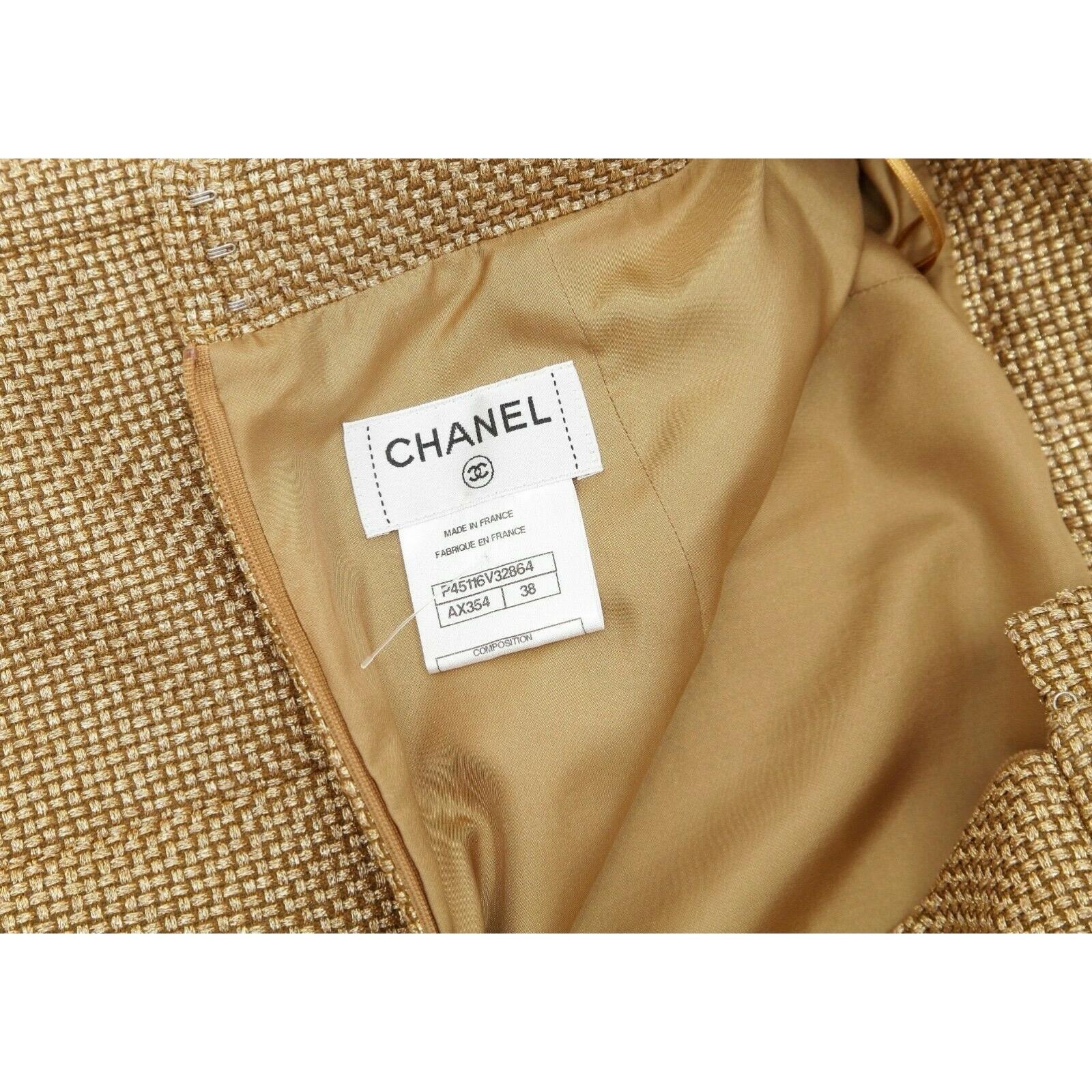 CHANEL Gold Tweed Skirt Metallic CC Buttons Fringe Vent Sz 38 Cruise 2013 RUNWAY 4