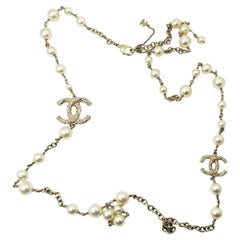 Chanel Gold Twisted CC Crystal Pearl Necklace
