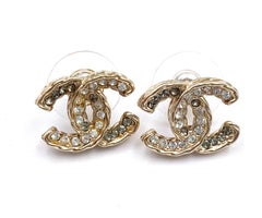 Chanel Pendientes Twisted Gold CC Silver Grey Crystal Piercing