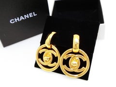 Chanel Gold (Ultra Rare) 97p Turn Lock Drop Dangle Earrings 234136