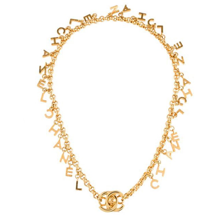 CHANEL Necklace Chain AUTH Coco Vintage Rare CC Gold LOGO