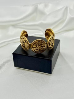 Chanel Gold Vintage CC Celtic Medallion Cuff Bracelet