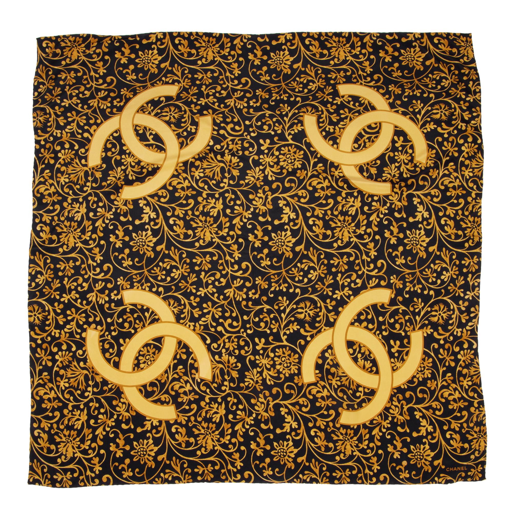 Women's Chanel Gold Vintage CC Silk Scarf For Sale