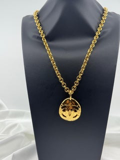 CHANEL Gold Vintage Quilted CC Oval Pendant Statement Necklace