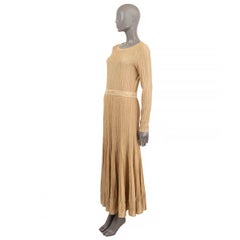 CHANEL gold viscose 2016 ROME PLEATED LUREX MAXI Knit Dress 42 L