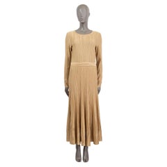 CHANEL gold viscose 2016 ROME PLEATED LUREX MAXI Strickkleid 42 L