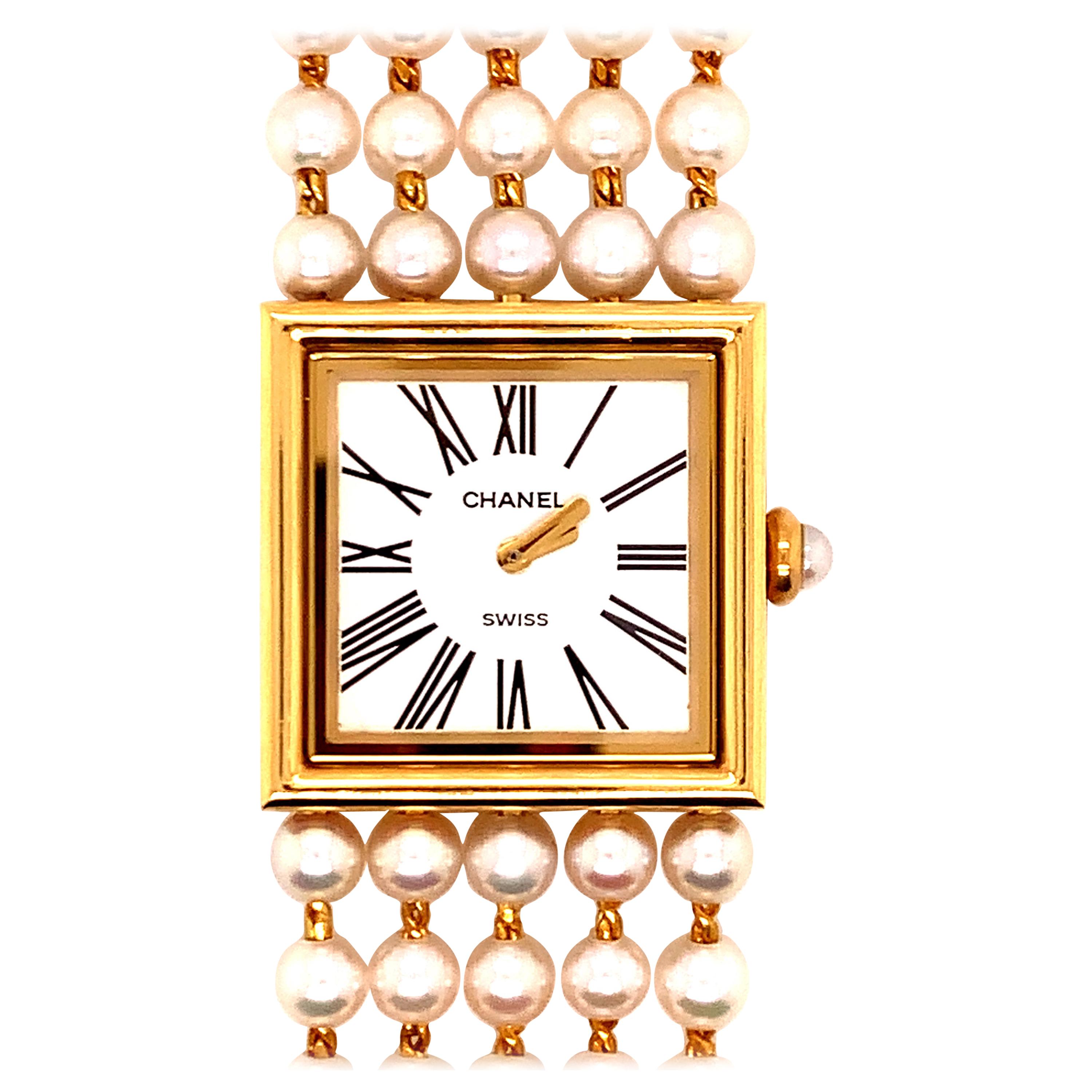 Chanel Gold Watch with Pearl Bracelet