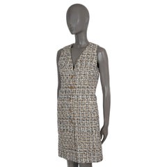 CHANEL gold white black 2015 15C DUBAI LUREX TWEED Dress 36 XS