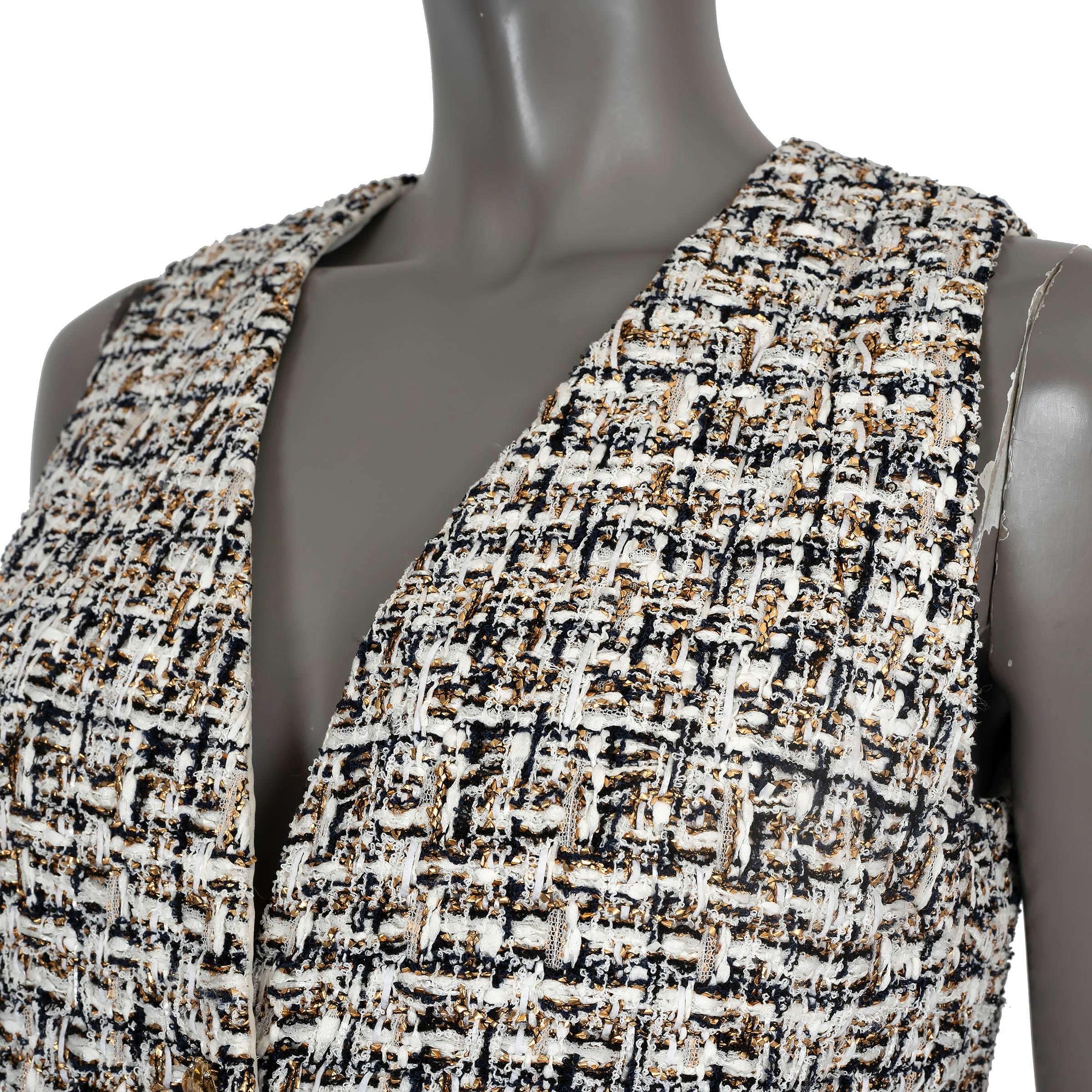 Donna Chanel oro bianco nero 2015 15C DUBAI LUREX TWEED Abito 36 XS in vendita