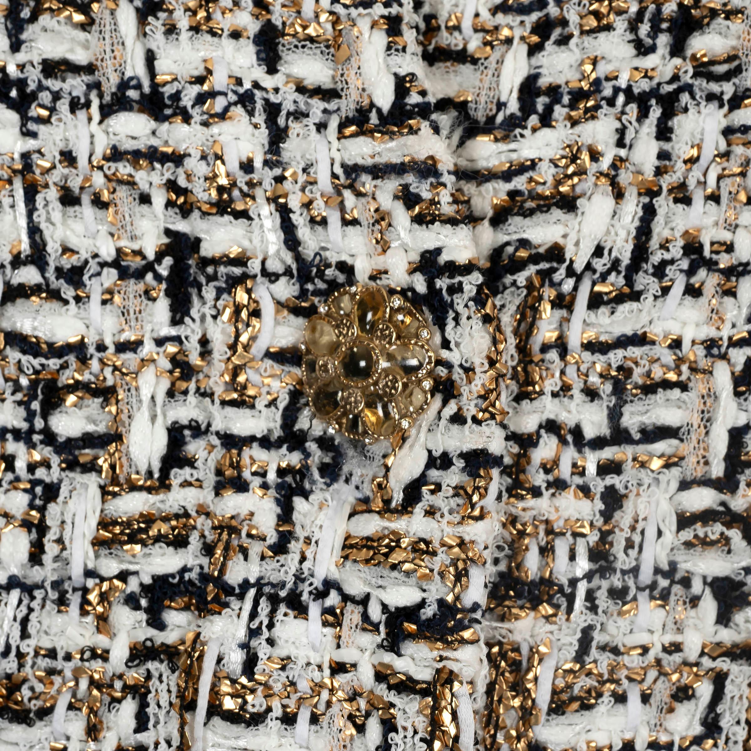 Chanel oro bianco nero 2015 15C DUBAI LUREX TWEED Abito 36 XS in vendita 1