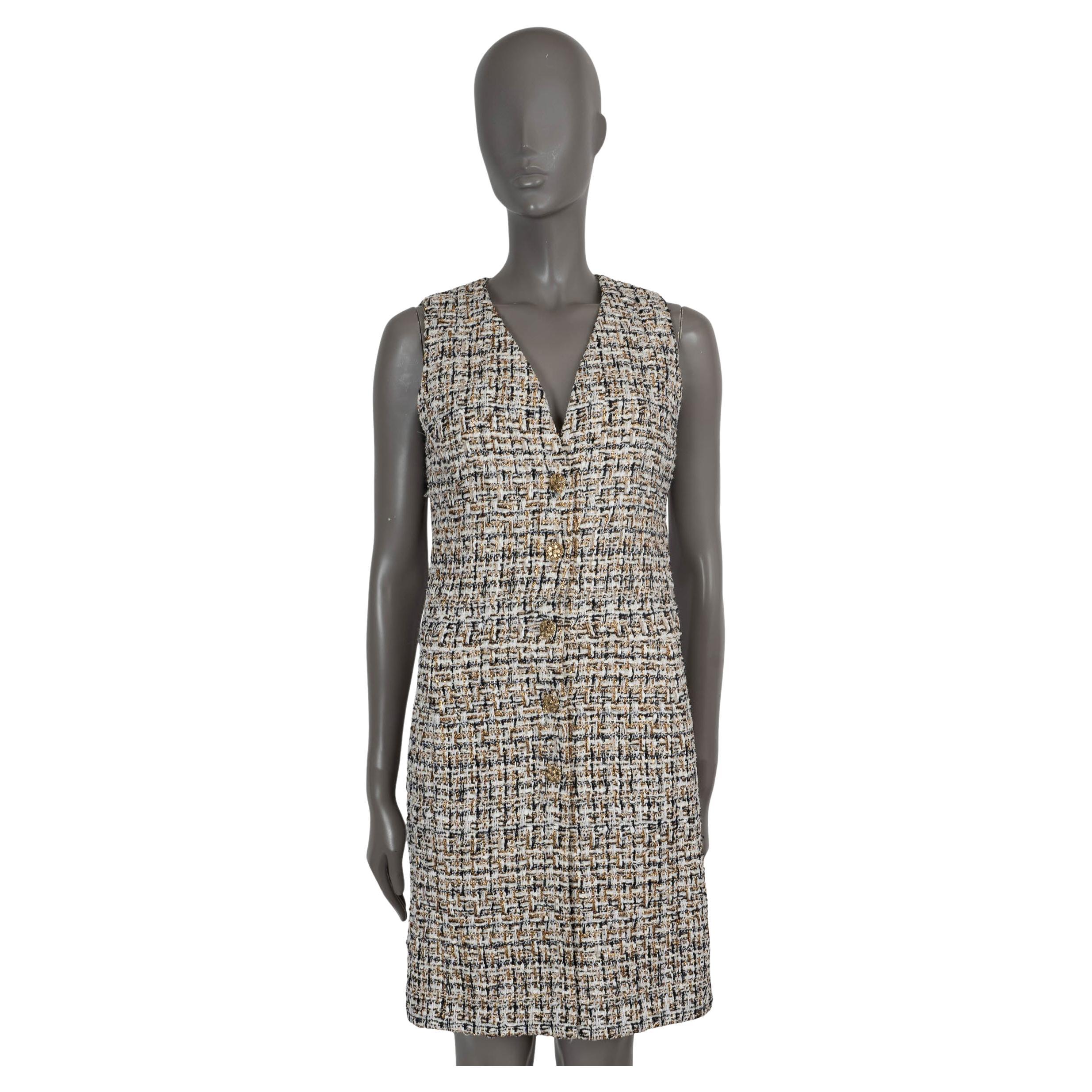 CHANEL gold white black 2015 15C DUBAI LUREX TWEED Dress 36 XS