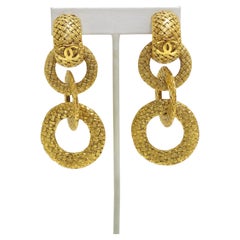 Chanel Gold Women 'CC' Round Drop Earrings