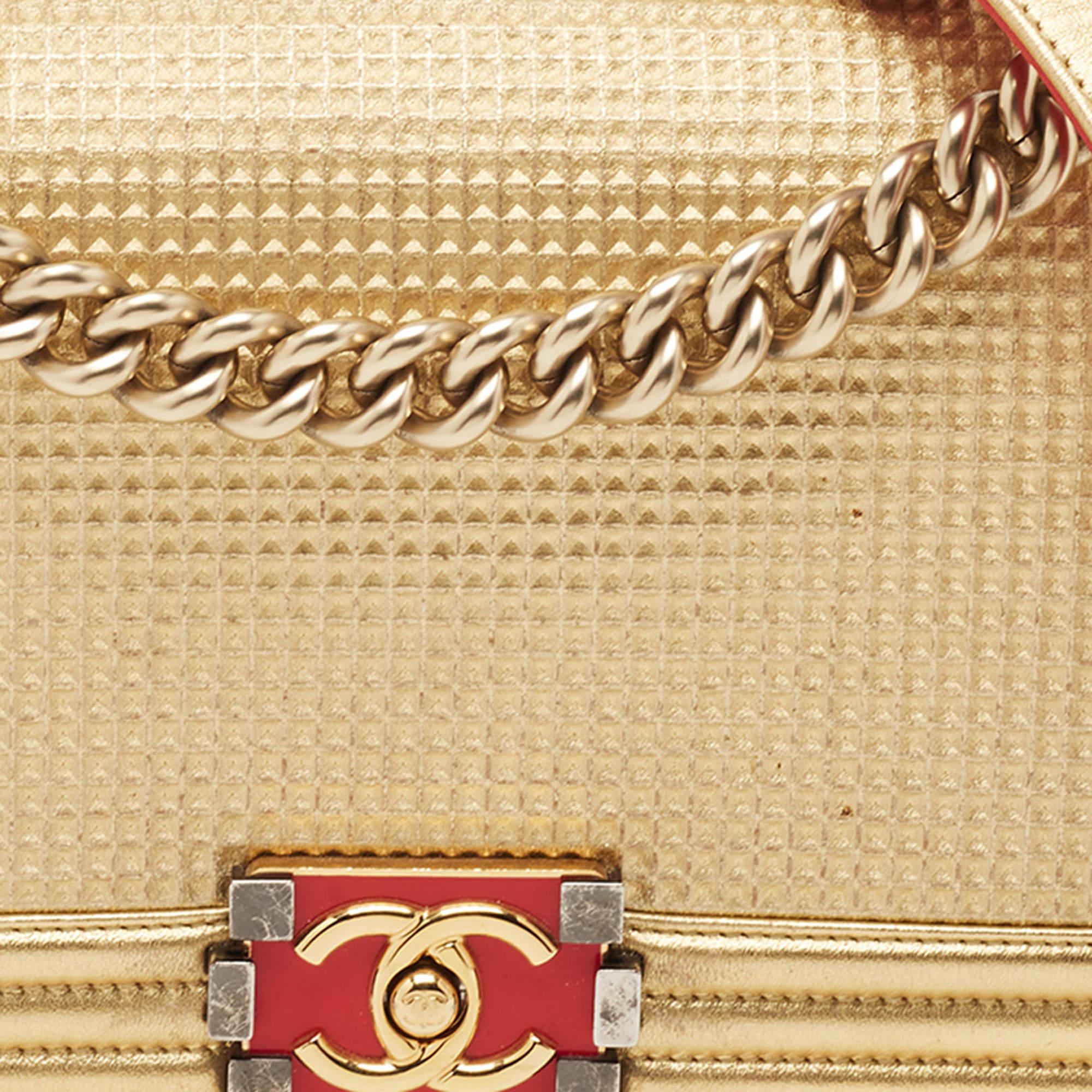 Chanel Gold Woven Embossed Leather Medium Boy Flap Bag 1