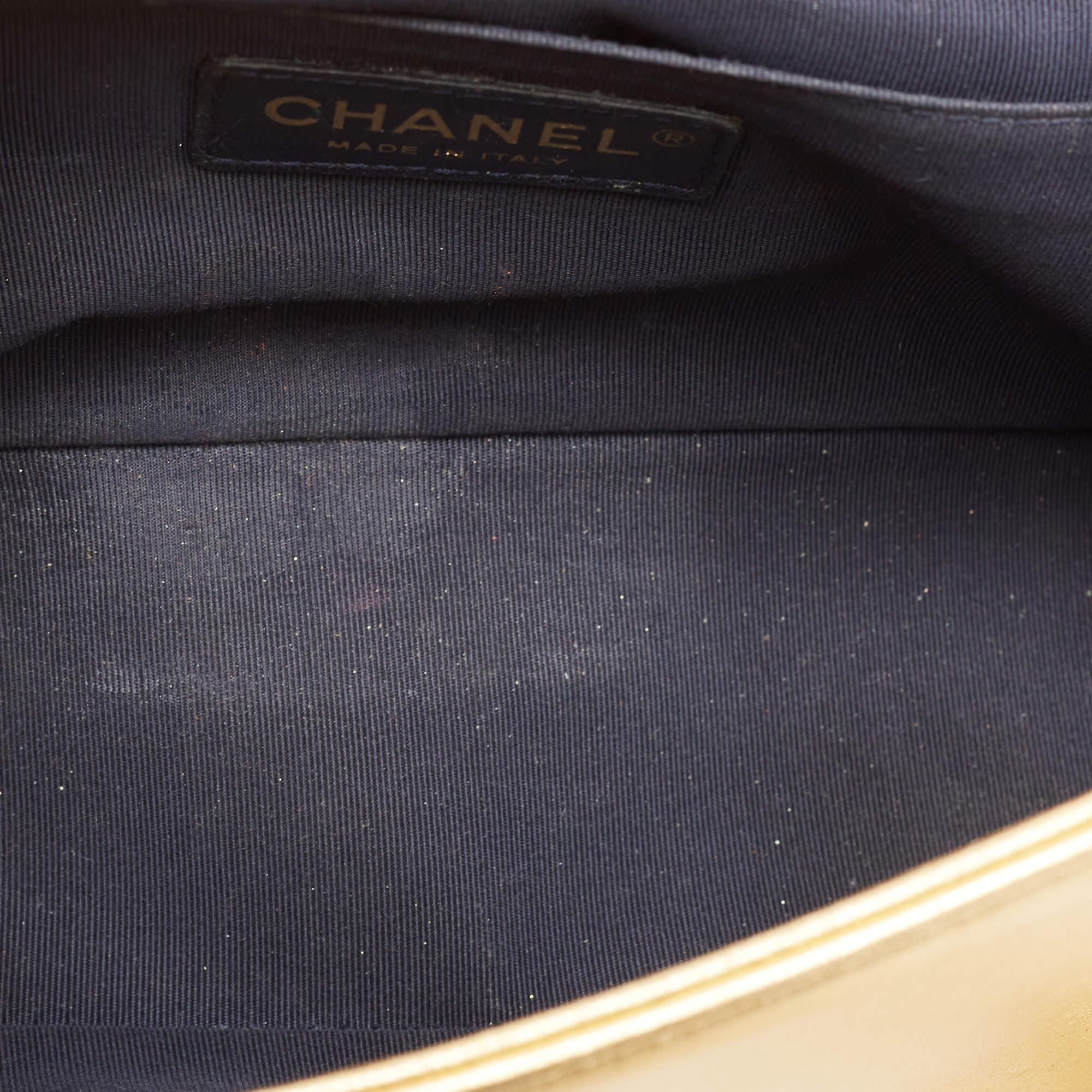 Chanel Gold Woven Embossed Leather Medium Boy Flap Bag 4