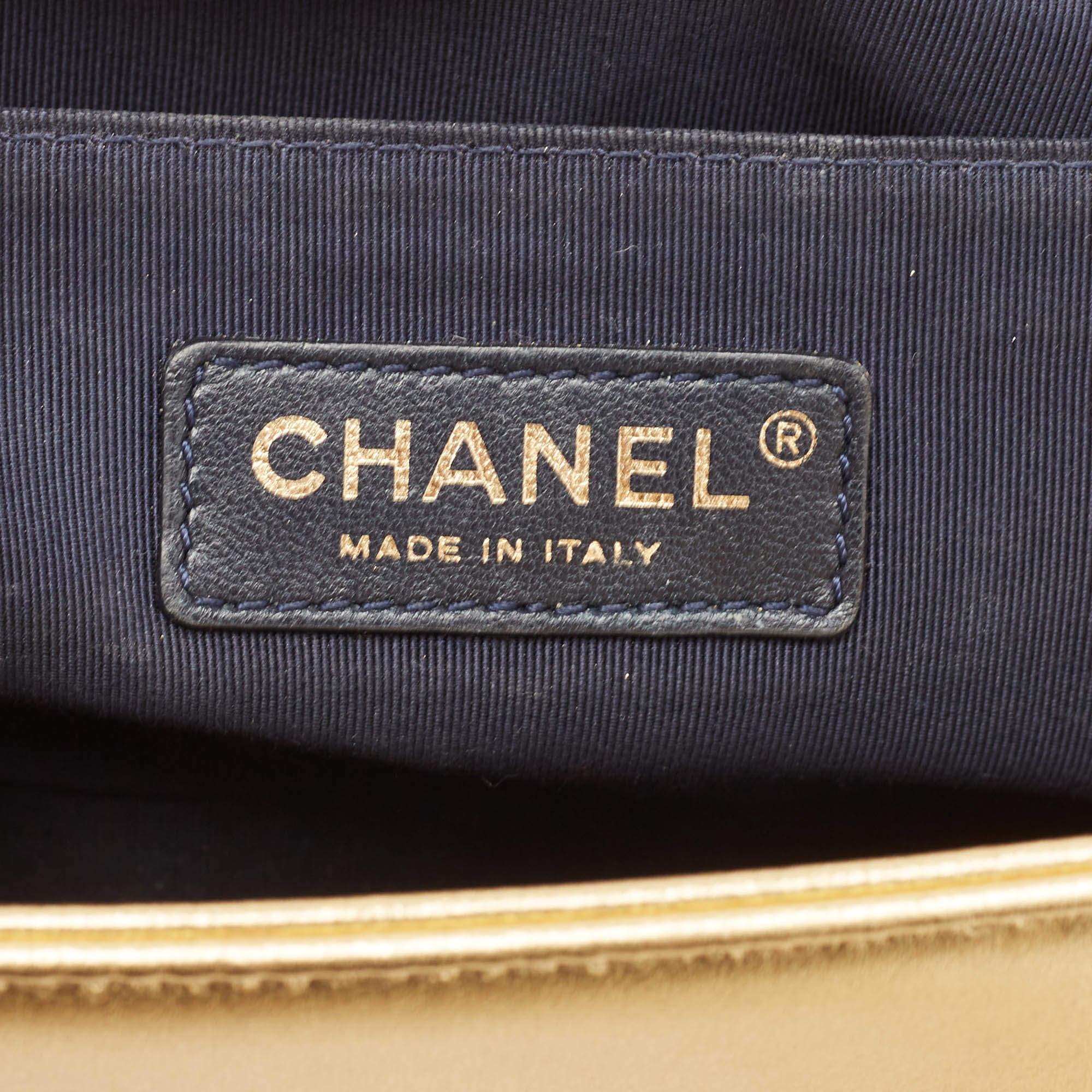 Chanel Gold Woven Embossed Leather Medium Boy Flap Bag 5
