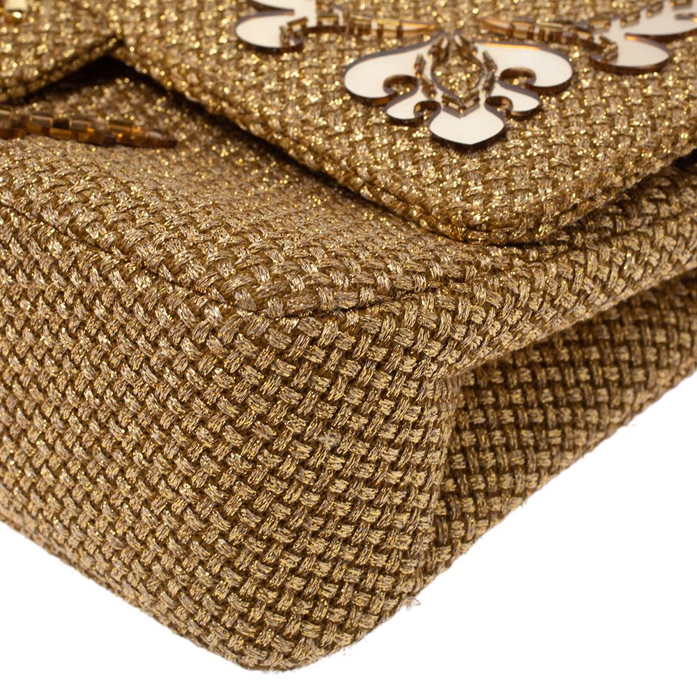 Chanel Gold gewebt Raffia Medium Classic Double Flap Tasche 5