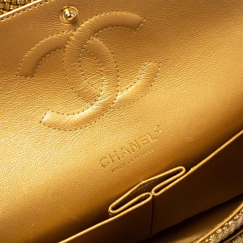 Chanel Gold gewebt Raffia Medium Classic Double Flap Tasche 3