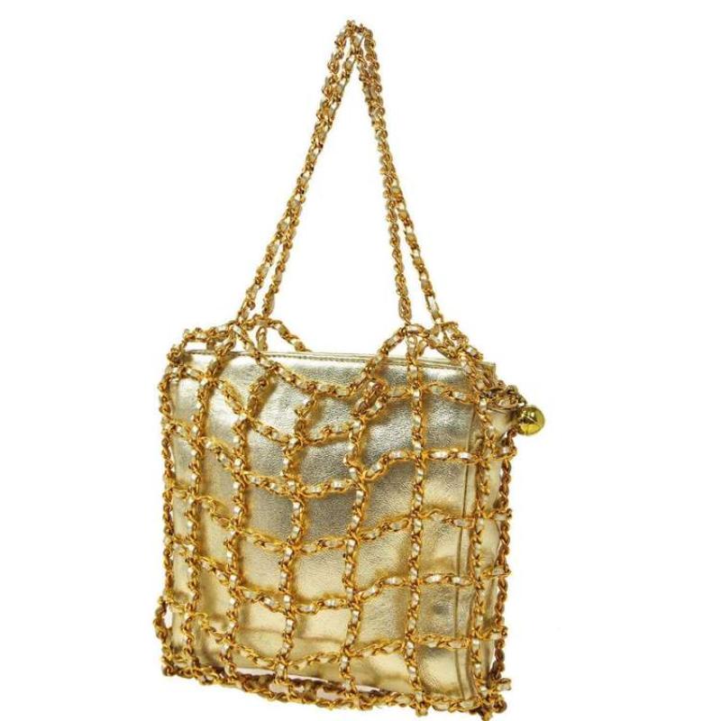 Chanel Gold Wraparound Chain Small Mini Top Handle Evening Pochette ...