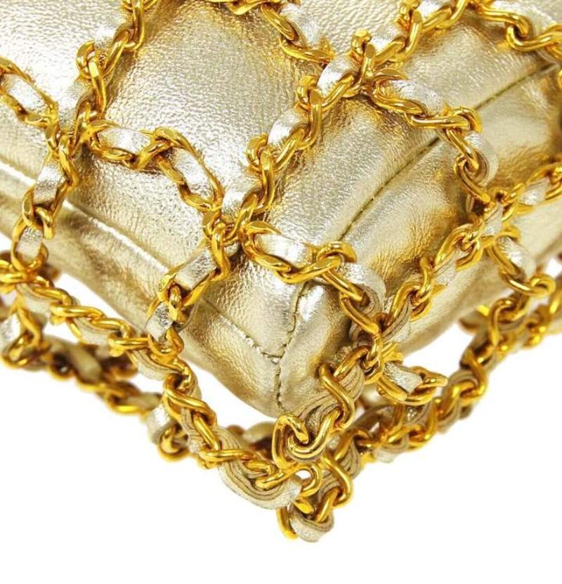 Chanel Gold Wraparound Chain Small Mini Top Handle Evening Pochette Shoulder Bag In Good Condition For Sale In Chicago, IL