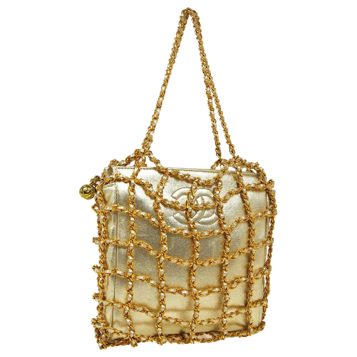 Chanel Gold Wraparound Chain Small Mini Top Handle Evening Pochette Shoulder Bag For Sale at 1stDibs small gold shoulder bag chanel pochette shoulder bag