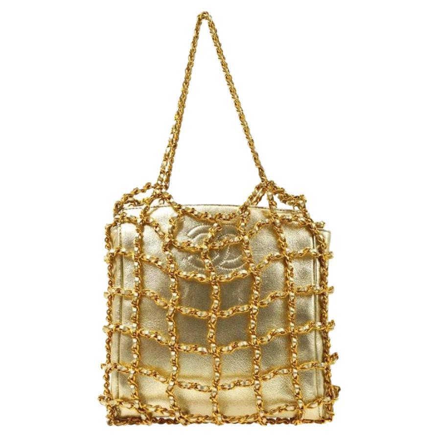 Chanel Gold Wraparound Chain Small Mini Top Handle Evening Pochette Shoulder Bag
