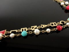 Chanel Gold X Multi Color A17 Gripoix Cc Name Logo Pearl Chain 232533 Necklace