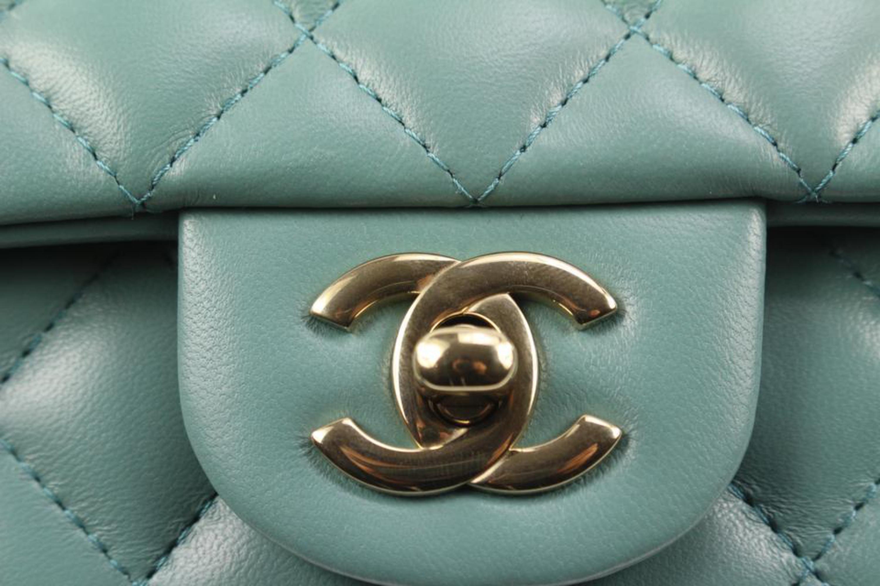 Chanel Gold x Sage Green Quilted Lambskin Mini Classic Flap 51ck32s 2
