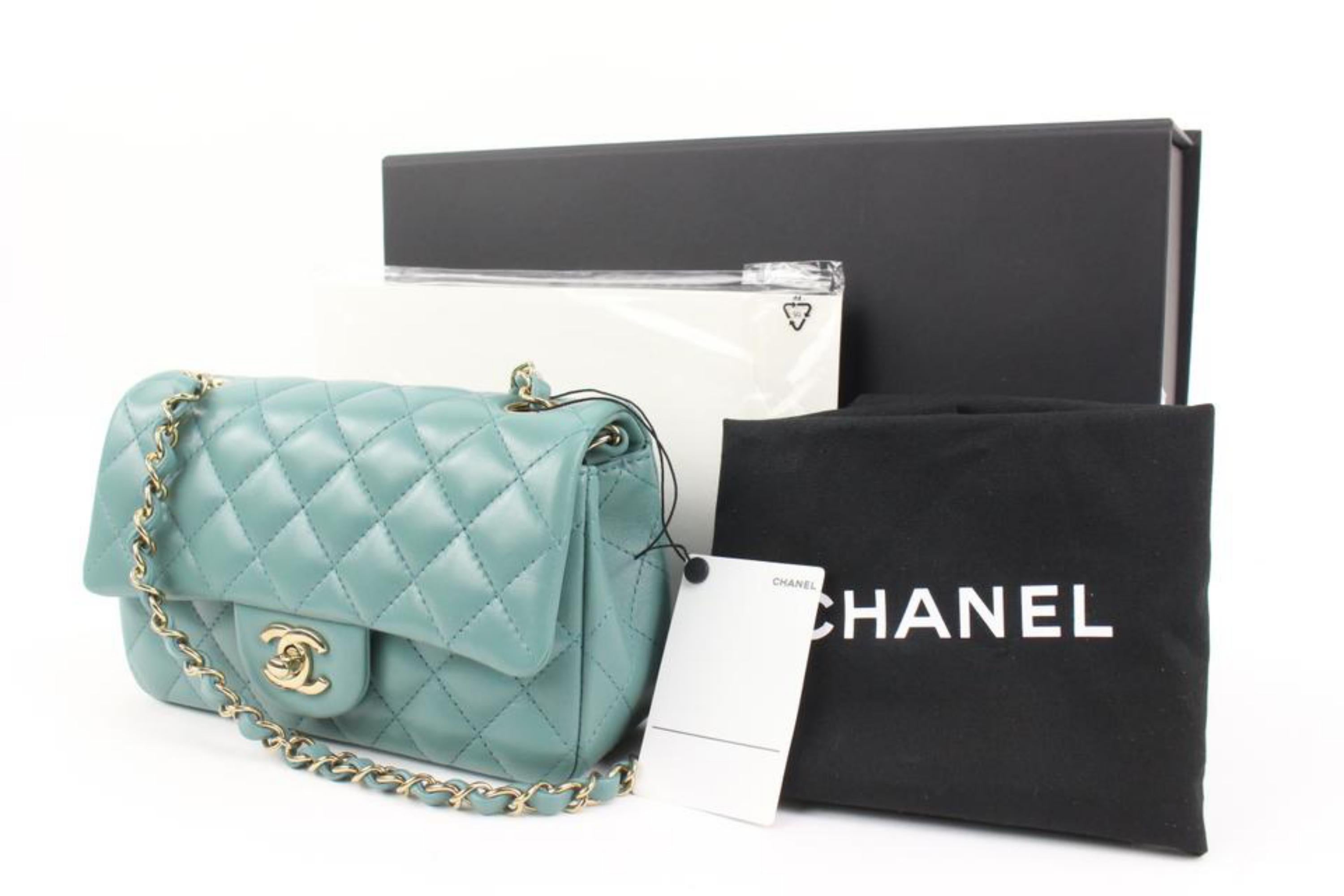 Chanel Gold x Sage Green Quilted Lambskin Mini Classic Flap 51ck32s 3