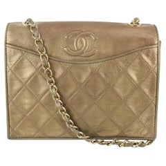 Chanel Golden Bronze Quilted Lambskin Round Flap Chain Bag 113c25