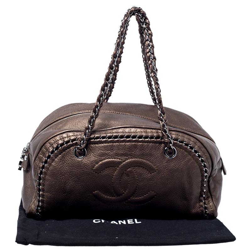 Chanel Golden Brown Leather Medium Luxe Ligne Bowler Bag 6