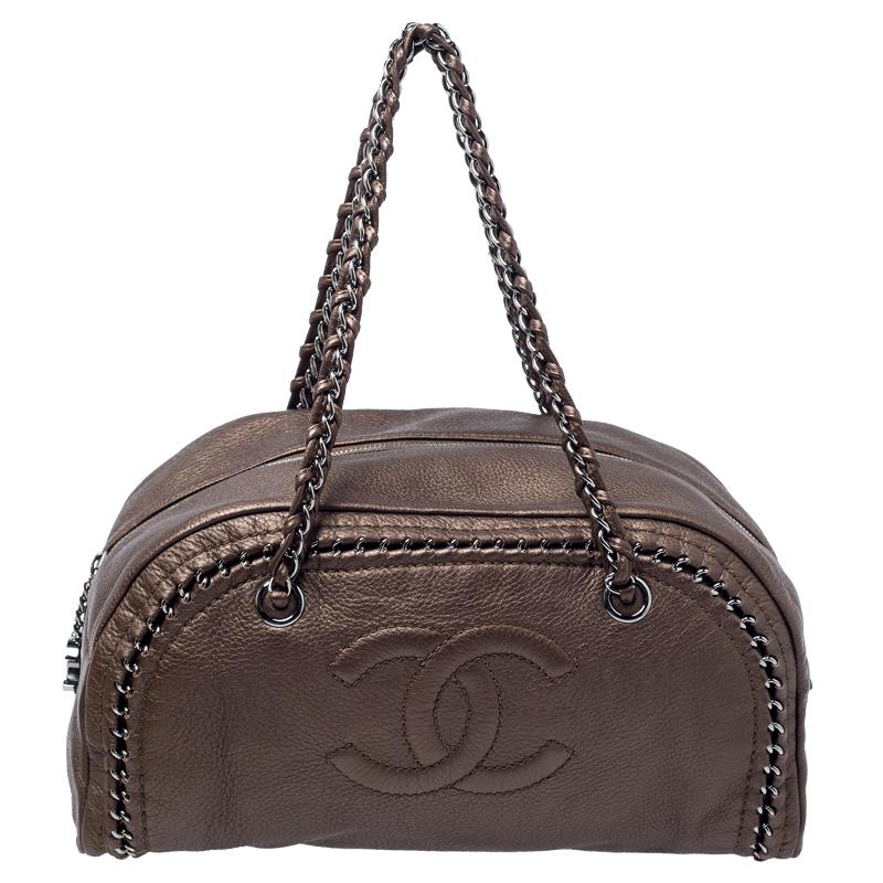 Black Chanel Golden Brown Leather Medium Luxe Ligne Bowler Bag