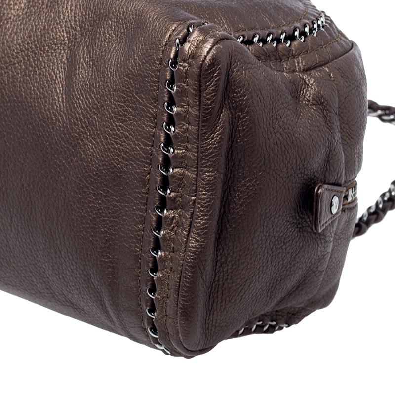 Women's Chanel Golden Brown Leather Medium Luxe Ligne Bowler Bag