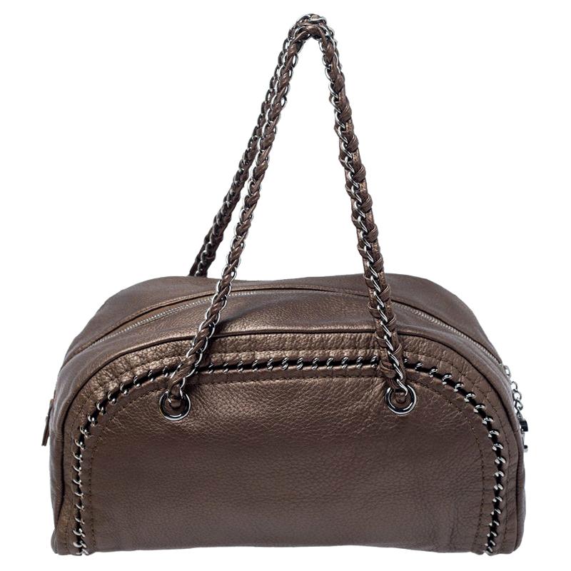 Chanel Golden Brown Leather Medium Luxe Ligne Bowler Bag