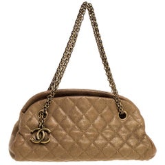 Chanel Golden Brown Gestepptes Leder Kleine Just Mademoiselle Bowler Tasche