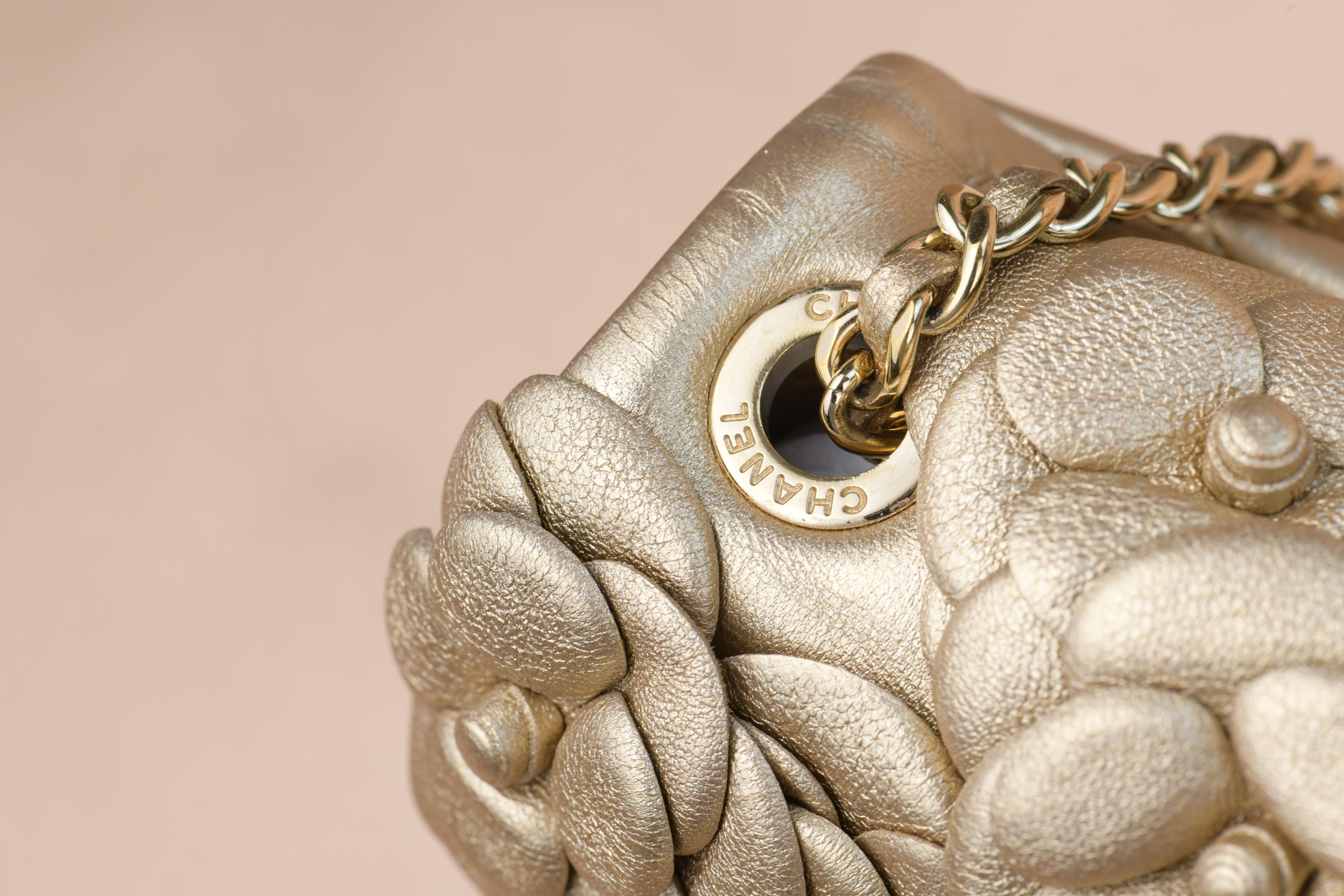Chanel Golden Camellia Embellished Quilted Lambskin Mini Flap Bag 7