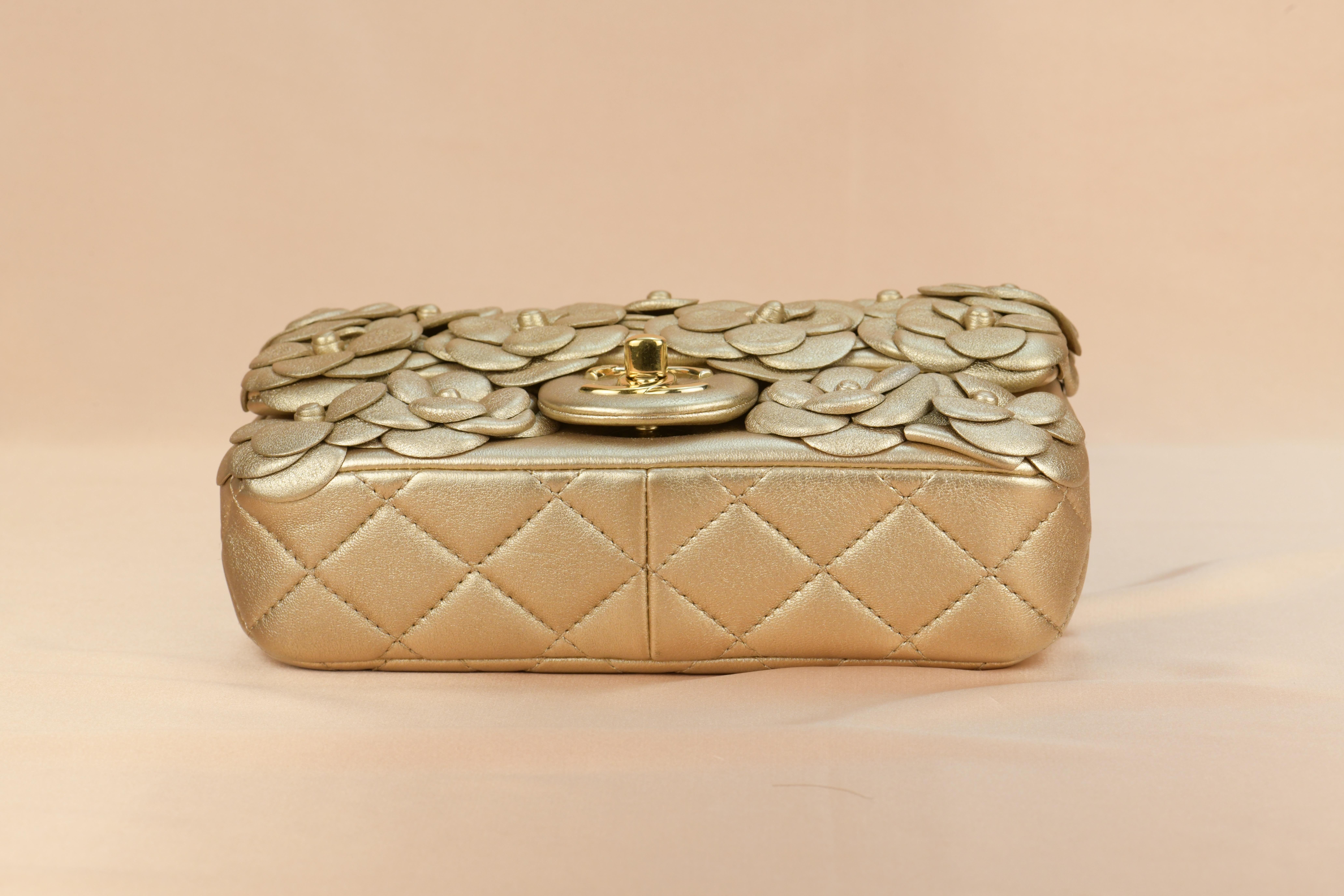 Chanel Golden Camellia Embellished Quilted Lambskin Mini Flap Bag 1