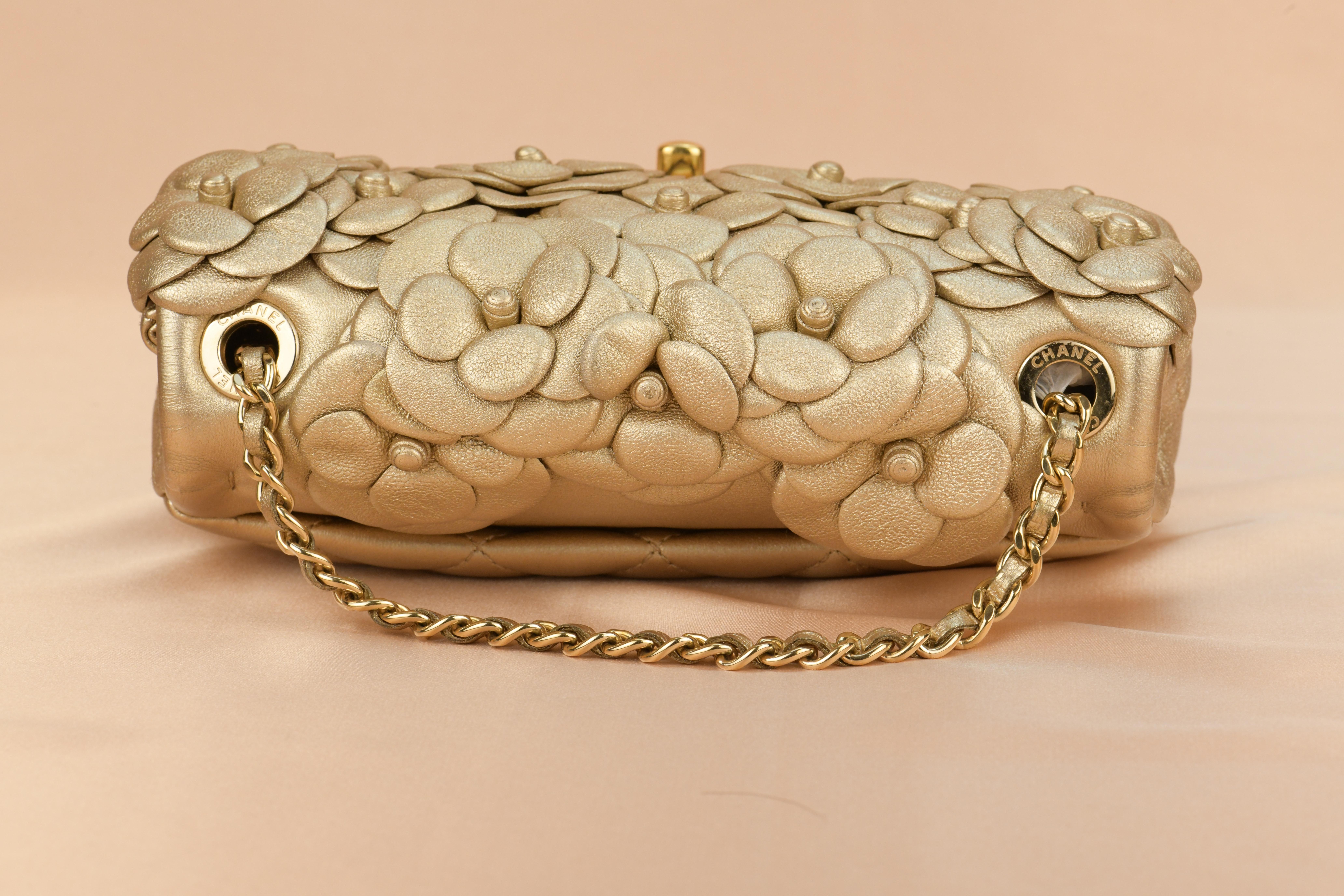 Chanel Golden Camellia Embellished Quilted Lambskin Mini Flap Bag 4