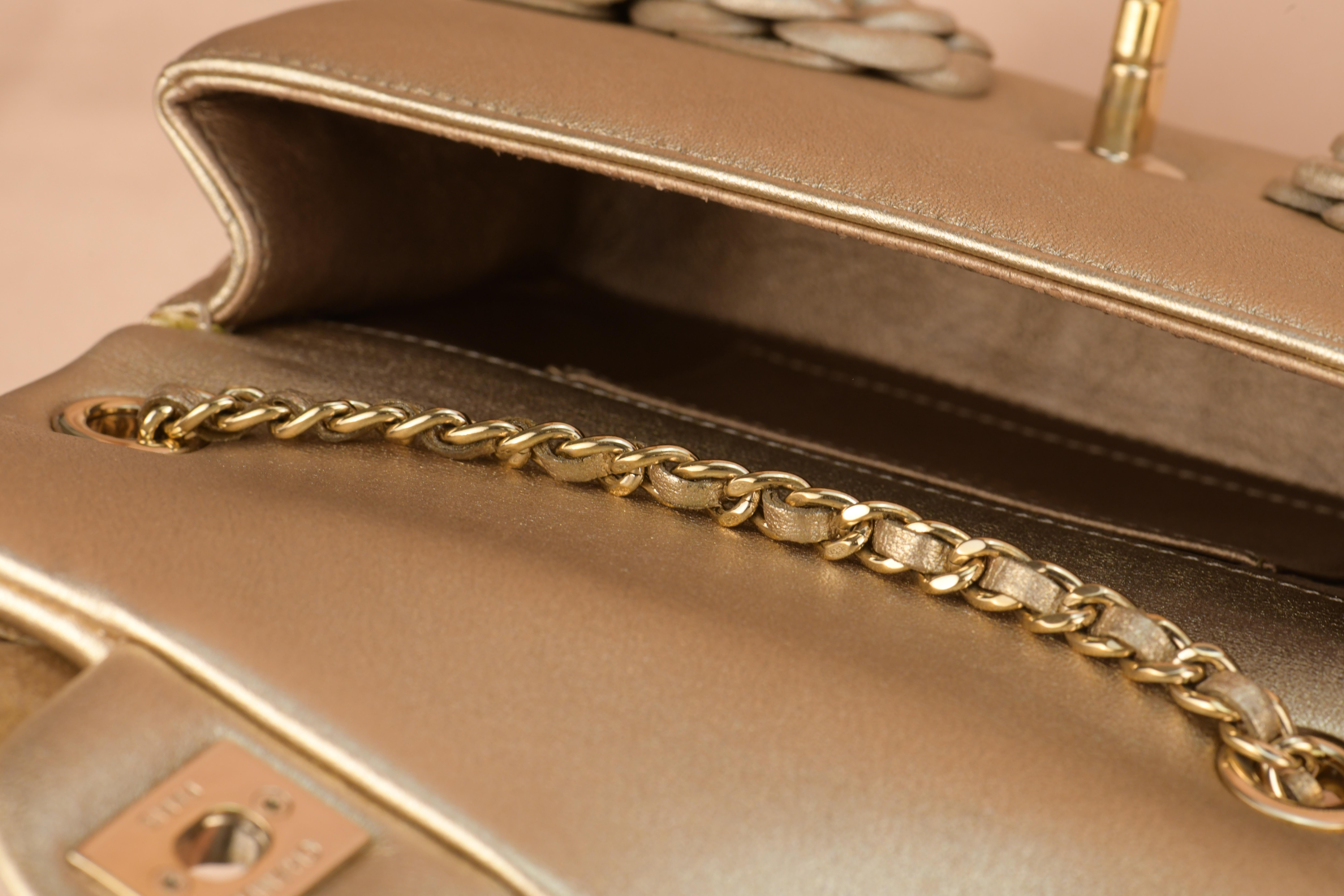 Chanel Golden Camellia Embellished Quilted Lambskin Mini Flap Bag 5